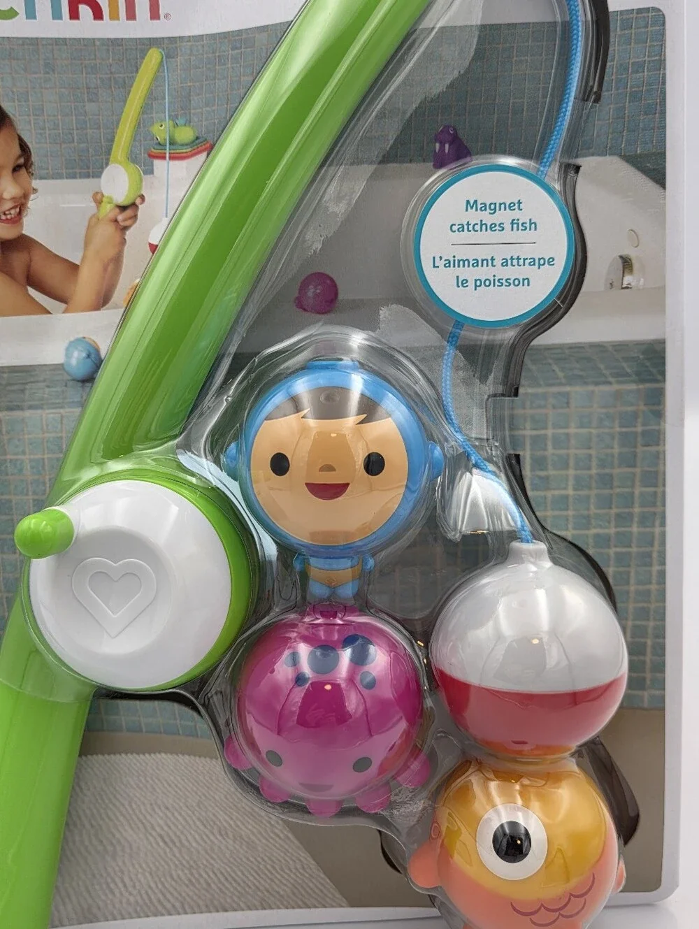Munchkin Bright Green Magnetic Fishing Bath Toy Set with Colorful Floaters NWT